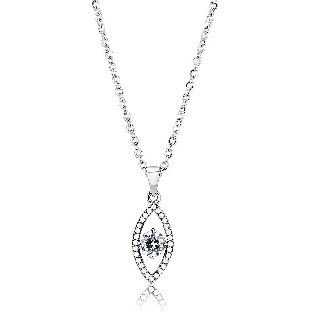 High polished (no plating) Stainless Steel Chain Pendant with AAA Grade CZ in Clear