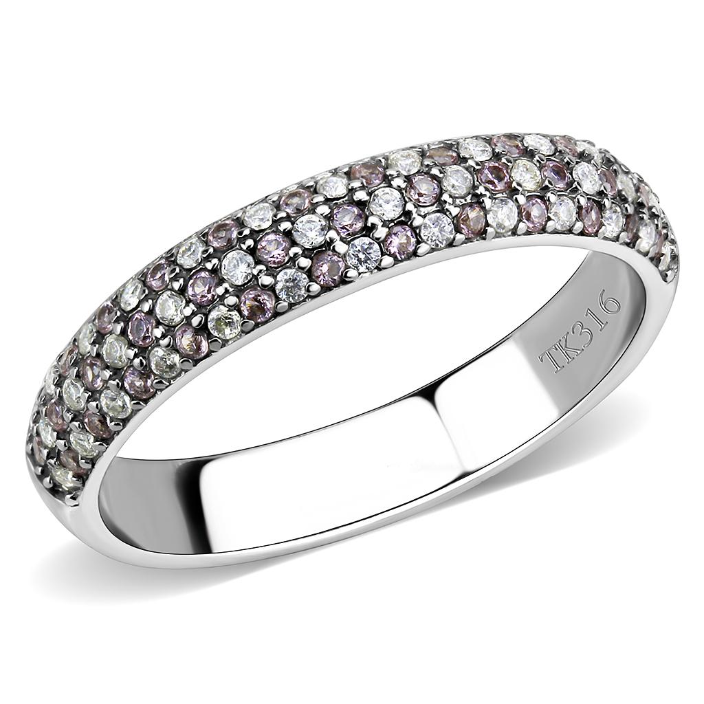 High polished (no plating) Stainless Steel Ring with AAA Grade CZ in Multi Color