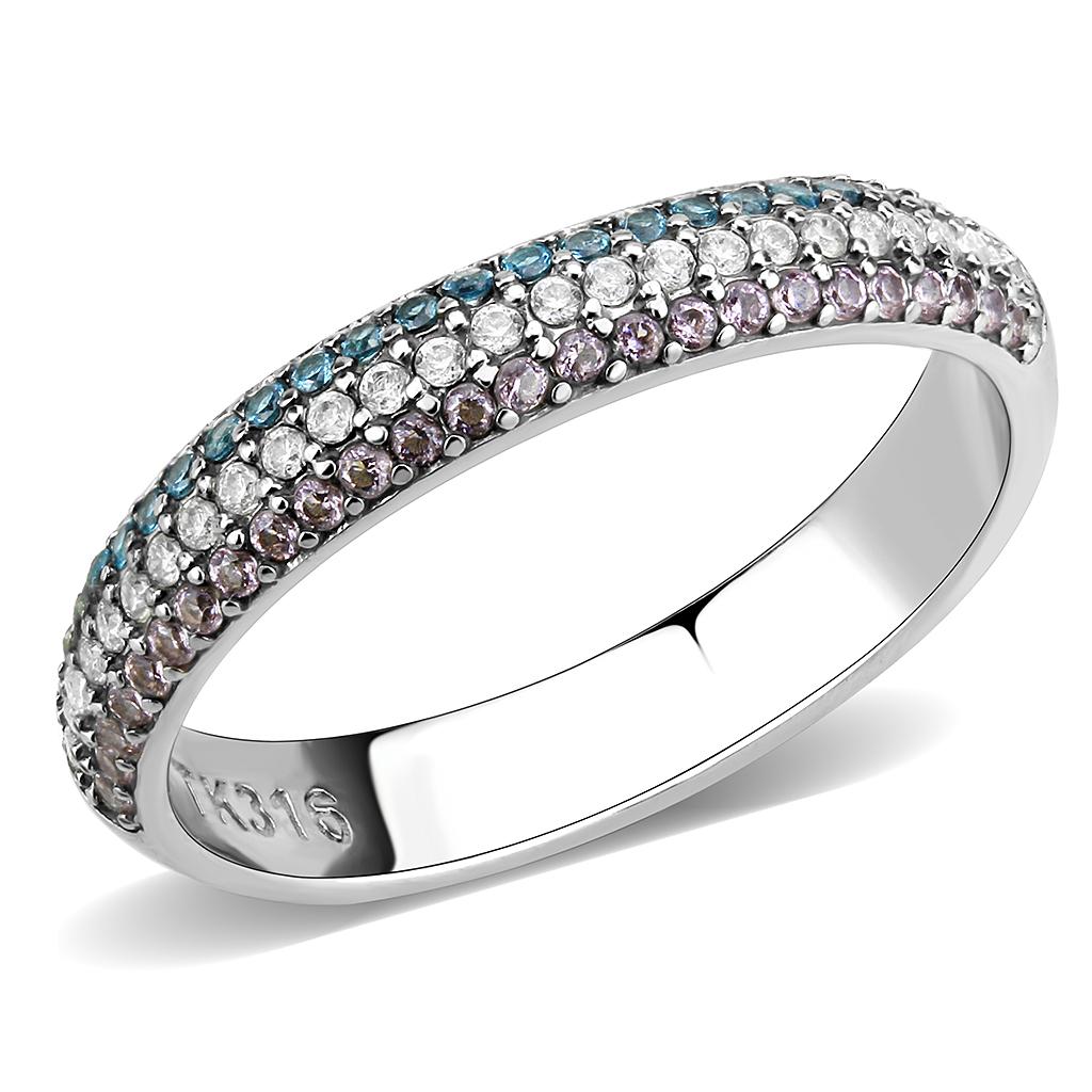 High polished (no plating) Stainless Steel Ring with AAA Grade CZ in Multi Color