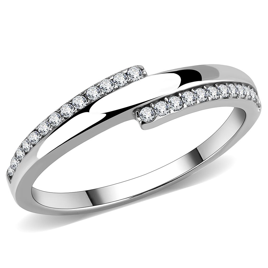 High polished (no plating) Stainless Steel Ring with AAA Grade CZ in Clear