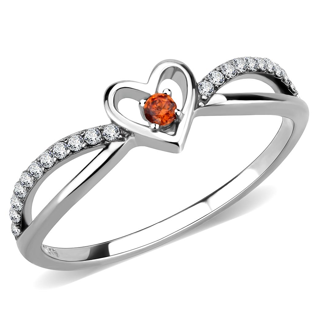 High polished (no plating) Stainless Steel Ring with AAA Grade CZ in Orange