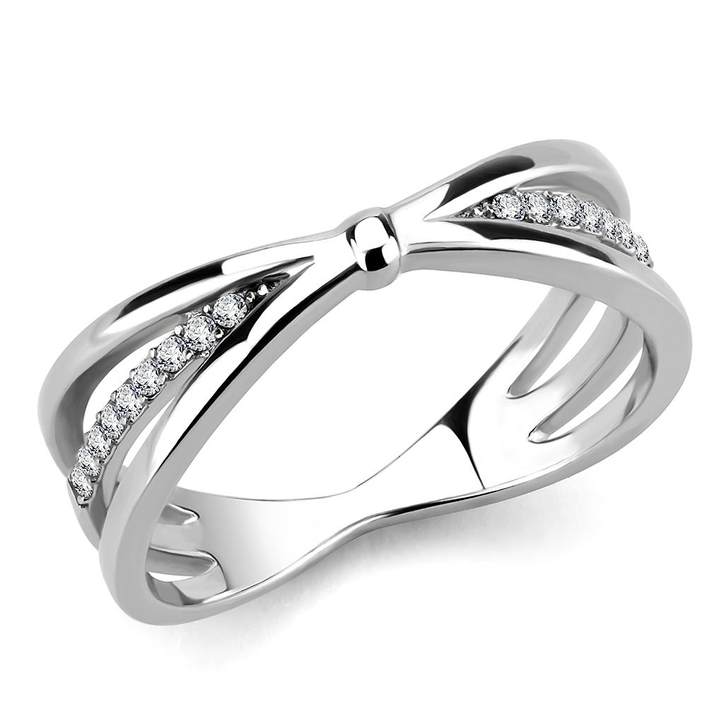 High polished (no plating) Stainless Steel Ring with AAA Grade CZ in Clear