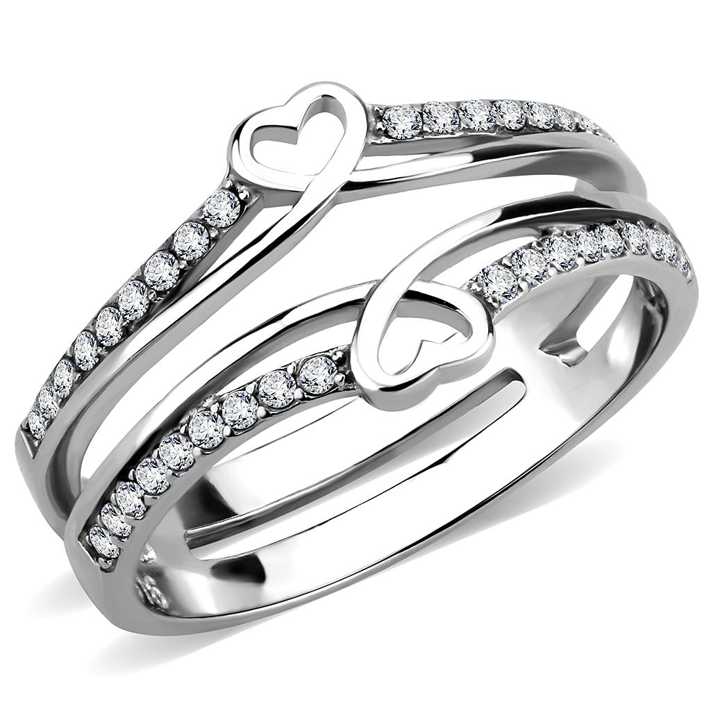 High polished (no plating) Stainless Steel Ring with AAA Grade CZ in Clear