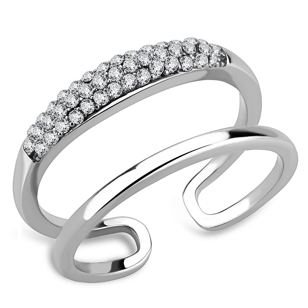 High polished (no plating) Stainless Steel Ring with AAA Grade CZ in Clear