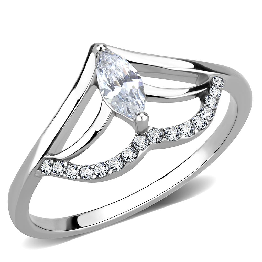 High polished (no plating) Stainless Steel Ring with AAA Grade CZ in Clear