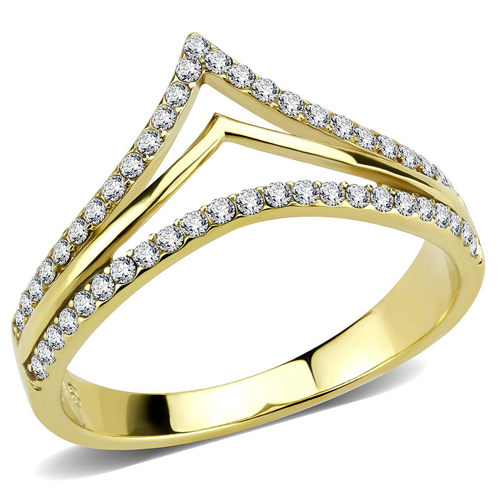 IP Gold(Ion Plating) Stainless Steel Ring with AAA Grade CZ in Clear