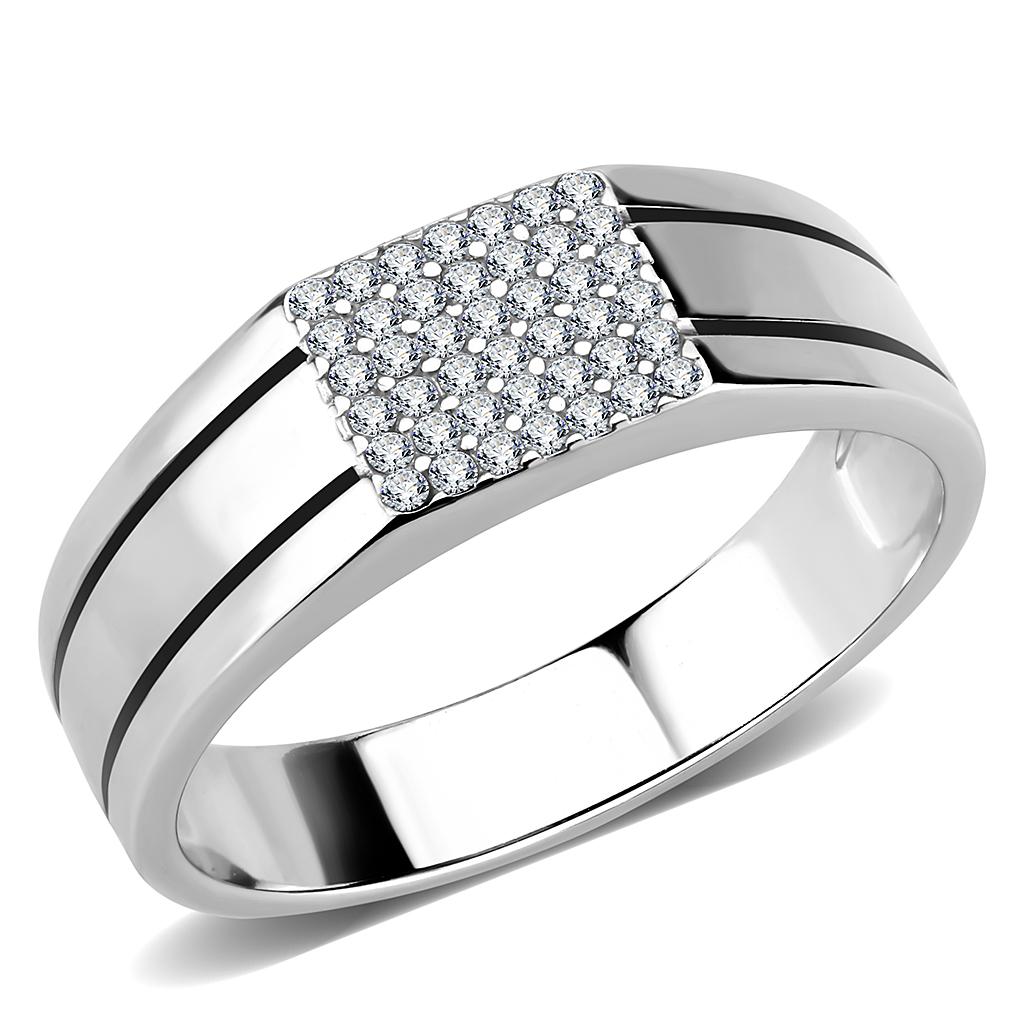 High polished (no plating) Stainless Steel Ring with AAA Grade CZ in Clear