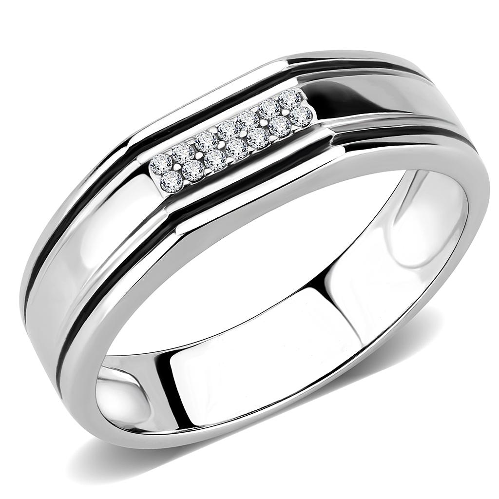 High polished (no plating) Stainless Steel Ring with AAA Grade CZ in Clear