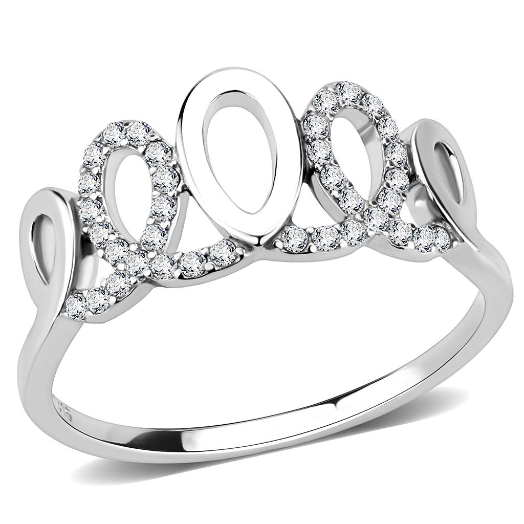 High polished (no plating) Stainless Steel Ring with AAA Grade CZ in Clear