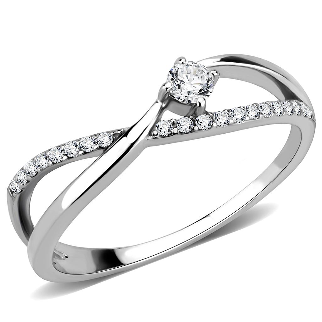 High polished (no plating) Stainless Steel Ring with AAA Grade CZ in Clear