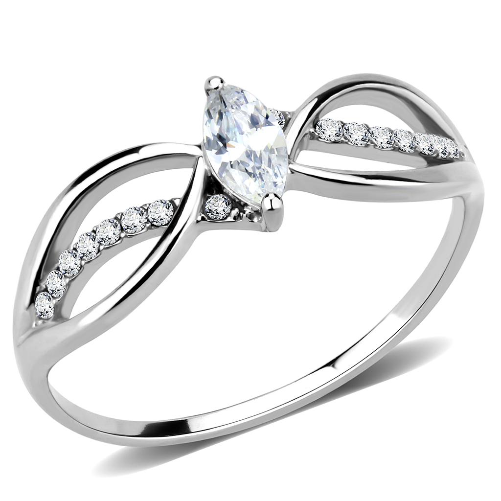 High polished (no plating) Stainless Steel Ring with AAA Grade CZ in Clear