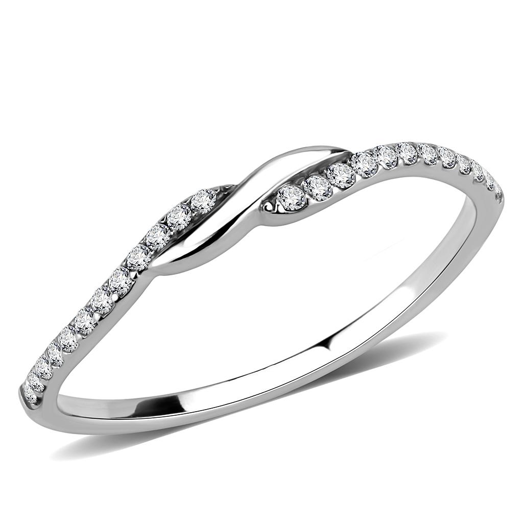 High polished (no plating) Stainless Steel Ring with AAA Grade CZ in Clear