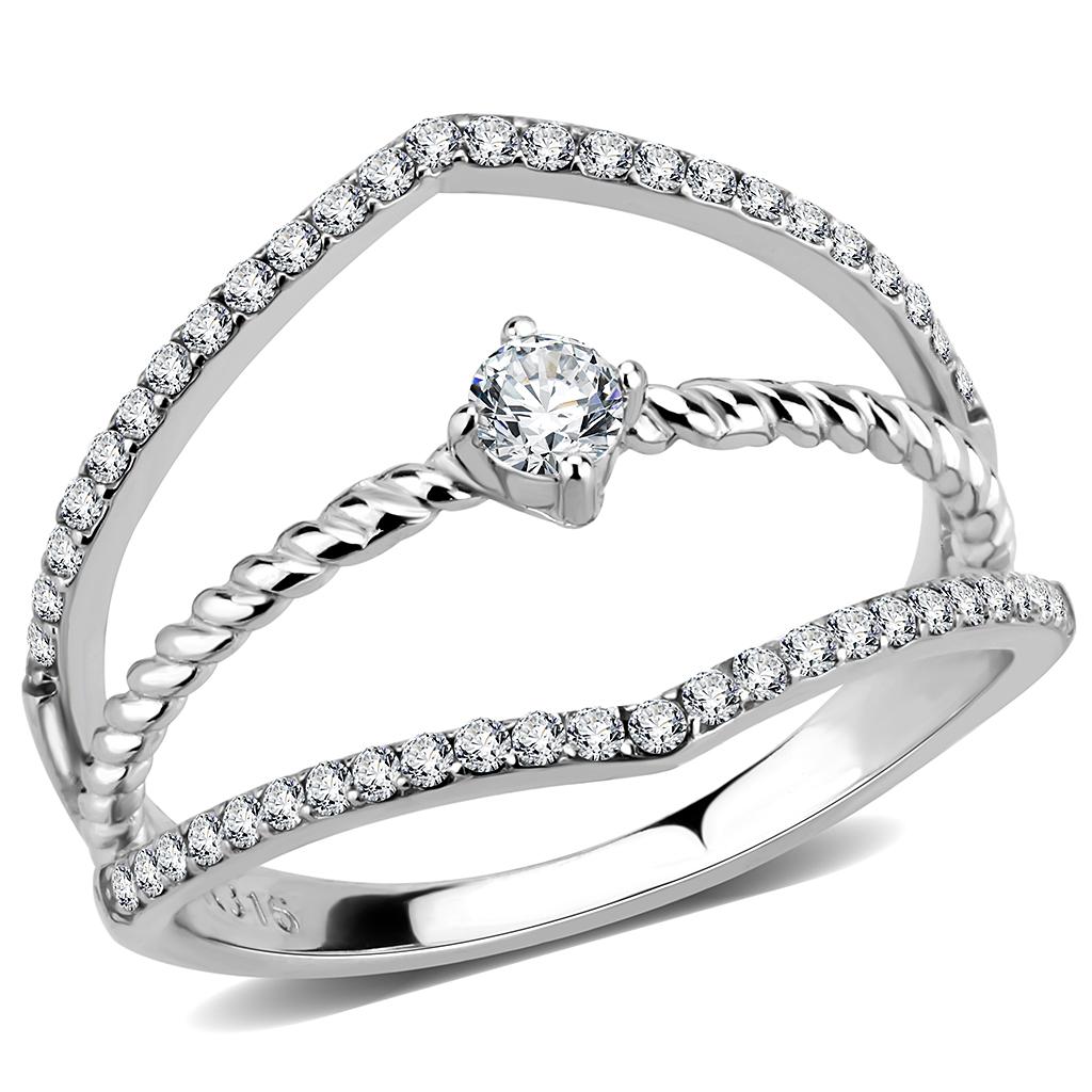 High polished (no plating) Stainless Steel Ring with AAA Grade CZ in Clear