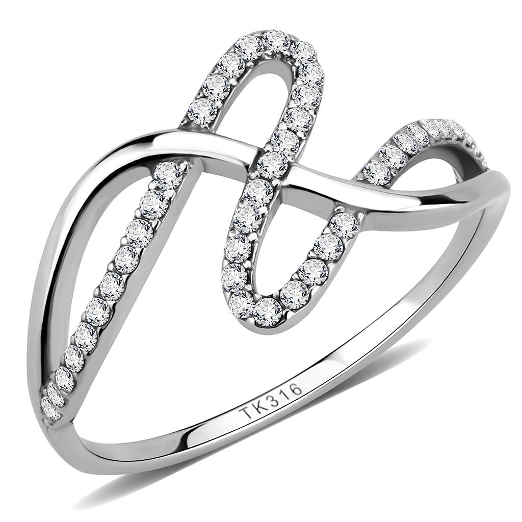 High polished (no plating) Stainless Steel Ring with AAA Grade CZ in Clear