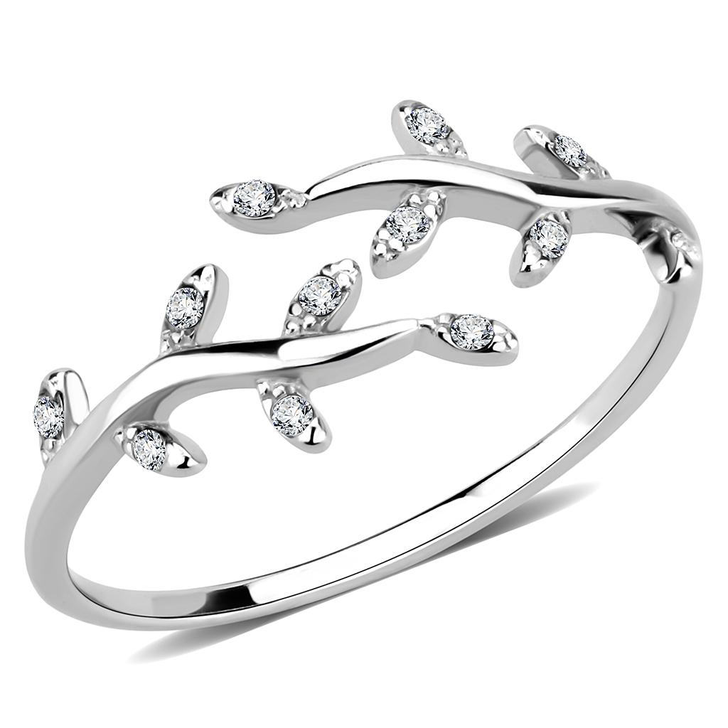 High polished (no plating) Stainless Steel Ring with AAA Grade CZ in Clear