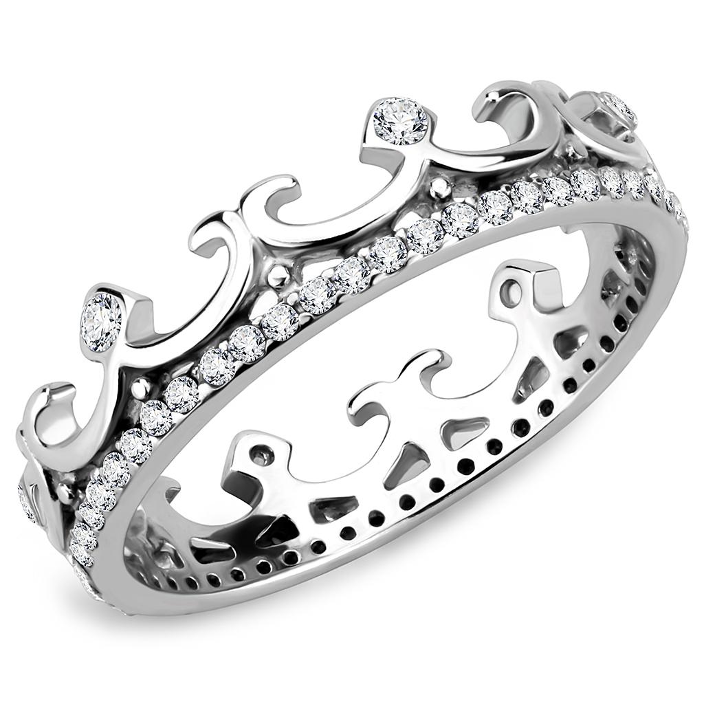 High polished (no plating) Stainless Steel Ring with AAA Grade CZ in Clear