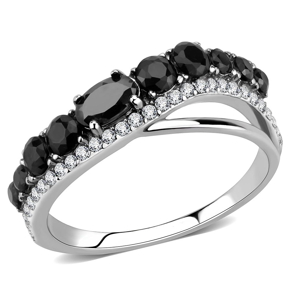 High polished (no plating) Stainless Steel Ring with AAA Grade CZ in Black Diamond
