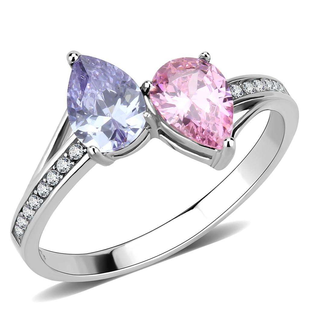 High polished (no plating) Stainless Steel Ring with AAA Grade CZ in Multi Color