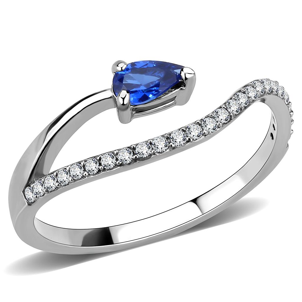 High polished (no plating) Stainless Steel Ring with Synthetic Spinel in London Blue