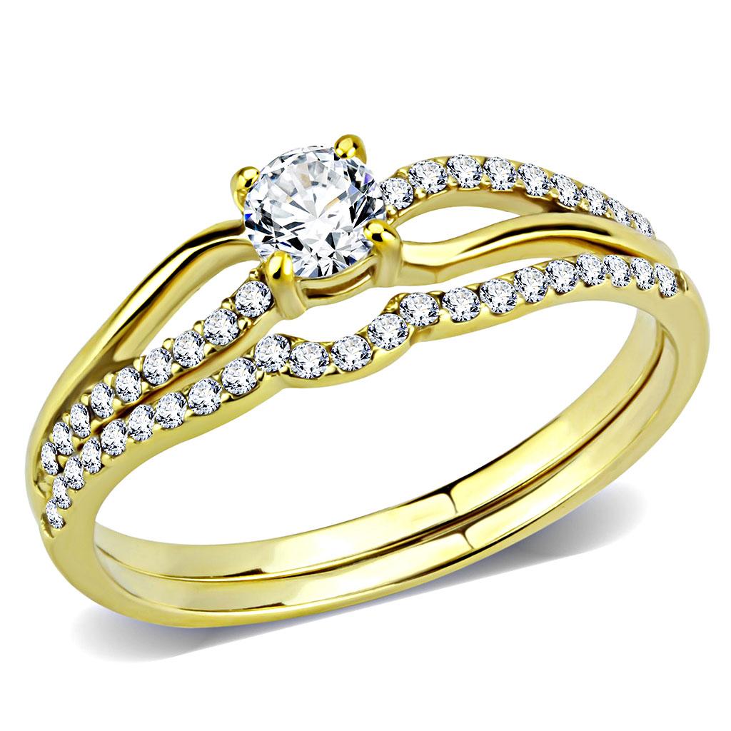 IP Gold(Ion Plating) Stainless Steel Ring with AAA Grade CZ in Clear