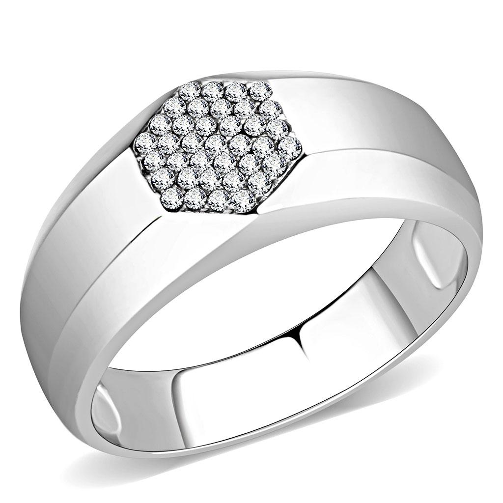 High polished (no plating) Stainless Steel Ring with AAA Grade CZ in Clear