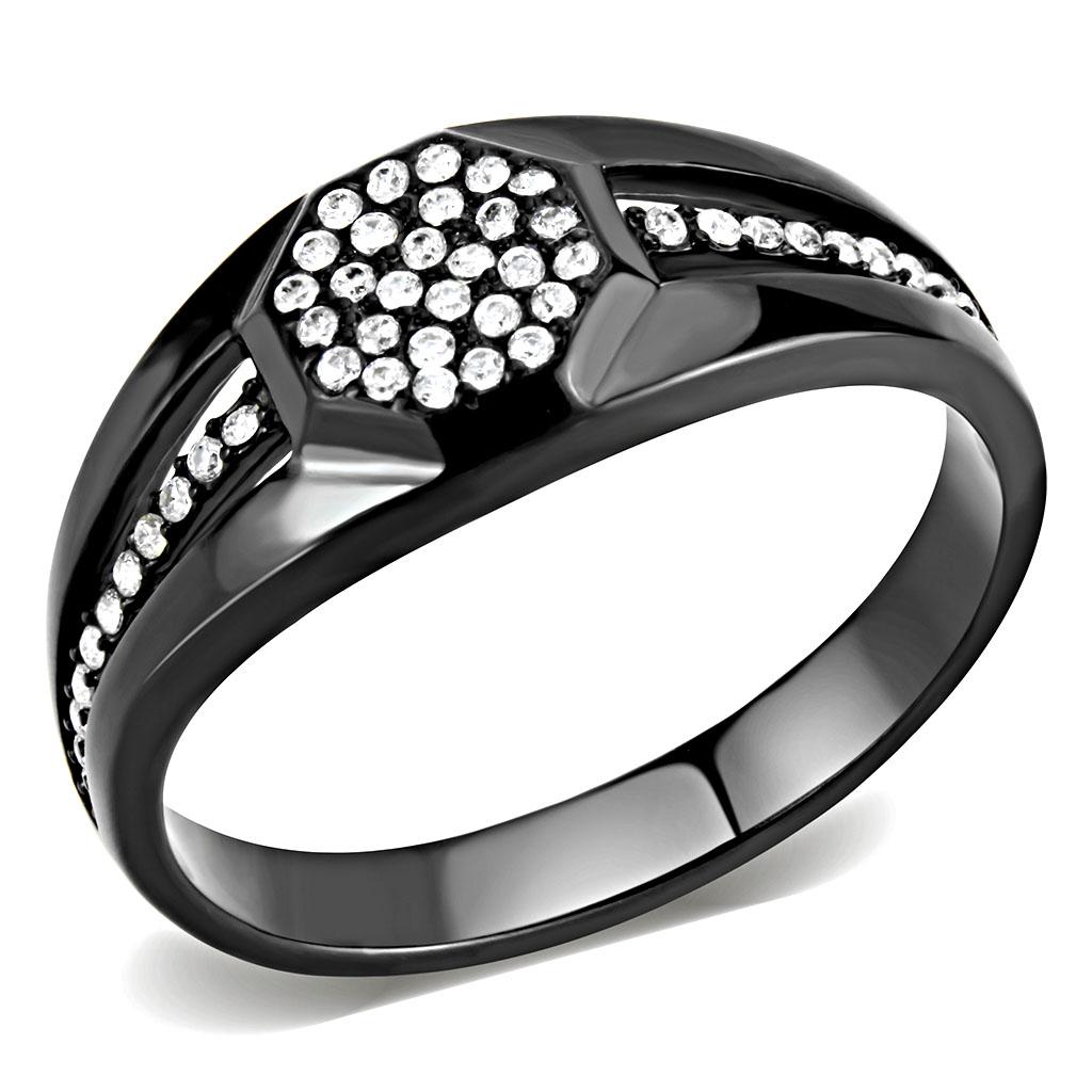IP Black(Ion Plating) Stainless Steel Ring with AAA Grade CZ in Clear