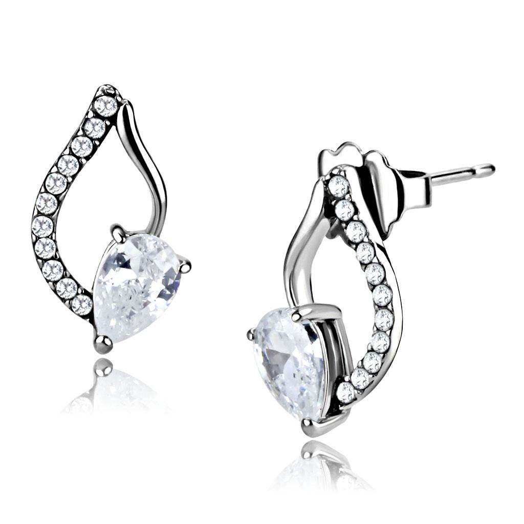 High polished (no plating) Stainless Steel Earrings with AAA Grade CZ in Clear