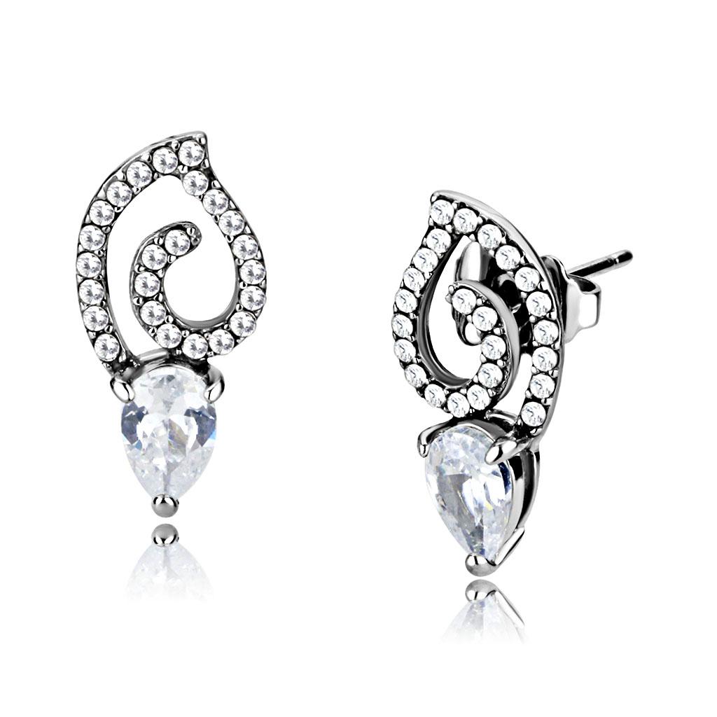 High polished (no plating) Stainless Steel Earrings with AAA Grade CZ in Clear