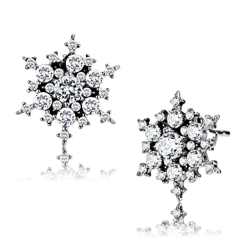 High polished (no plating) Stainless Steel Earrings with AAA Grade CZ in Clear