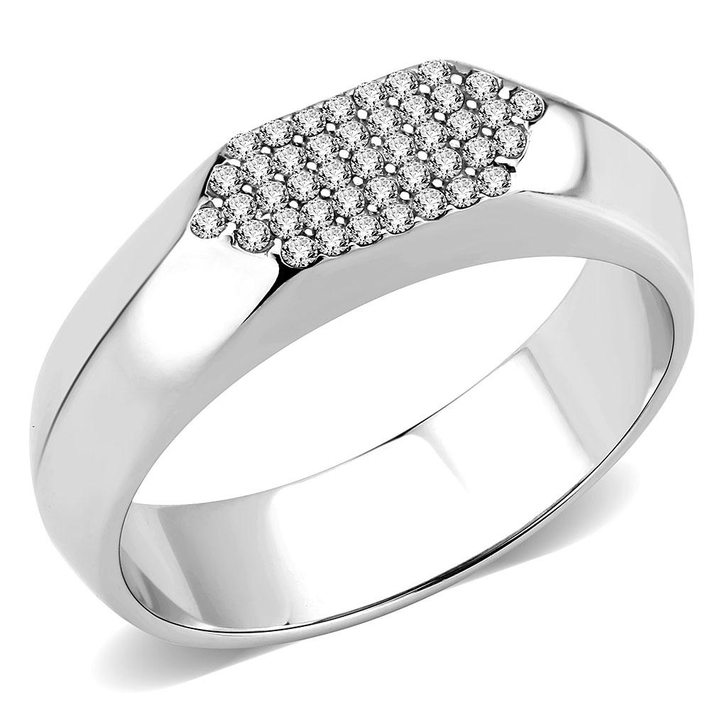 No Plating Stainless Steel Ring with AAA Grade CZ in Clear