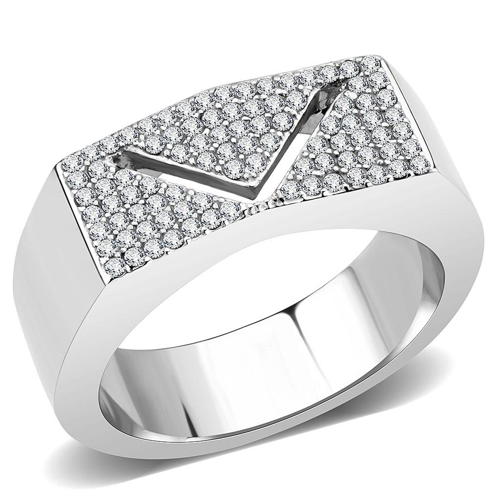 No Plating Stainless Steel Ring with AAA Grade CZ in Clear
