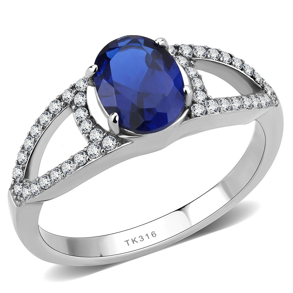 No Plating Stainless Steel Ring with Synthetic Spinel in London Blue
