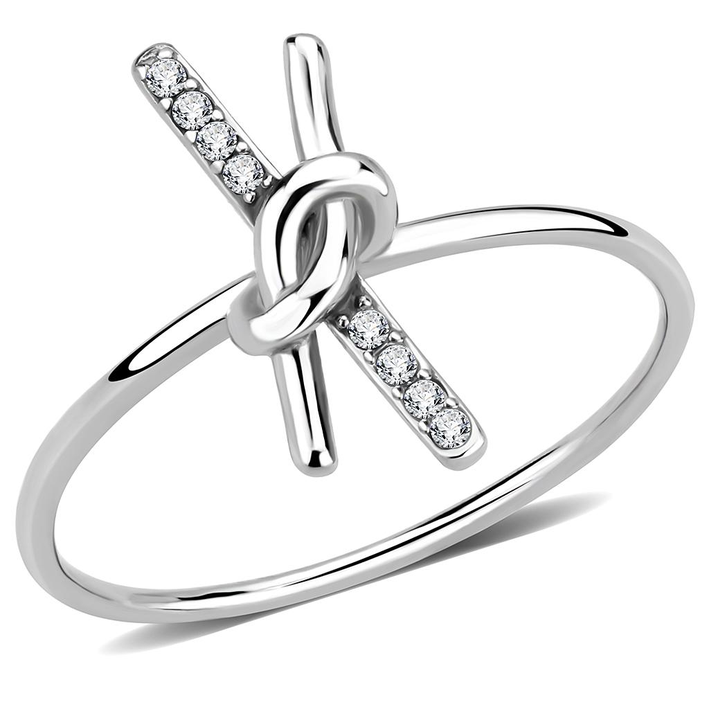 No Plating Stainless Steel Ring with AAA Grade CZ in Clear