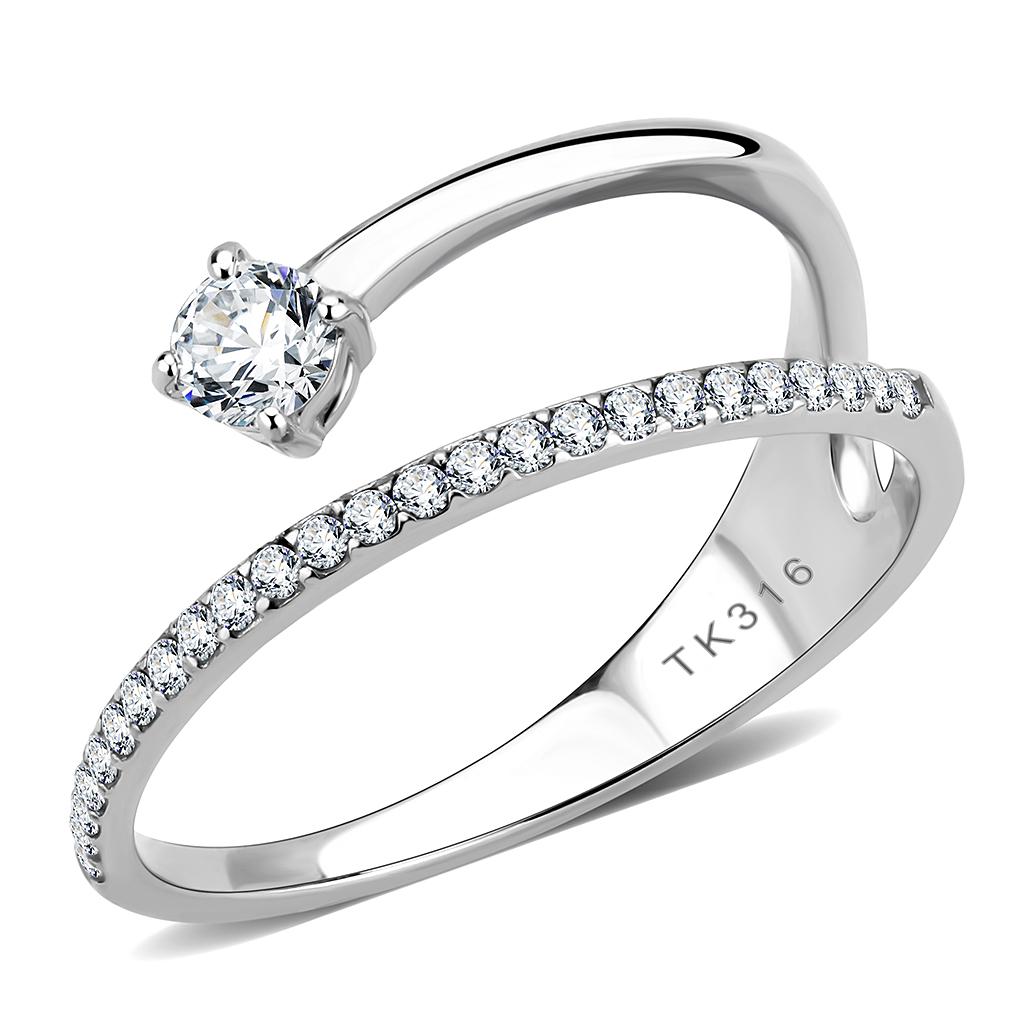 No Plating Stainless Steel Ring with AAA Grade CZ in Clear