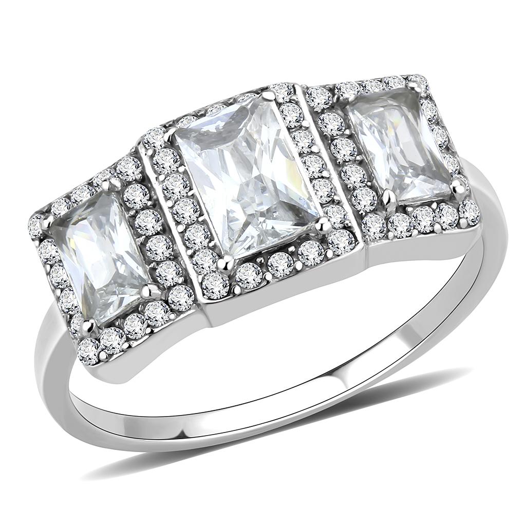 No Plating Stainless Steel Ring with AAA Grade CZ in Clear