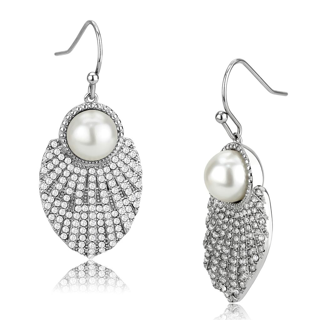 No Plating Stainless Steel Earrings with Synthetic Pearl in White