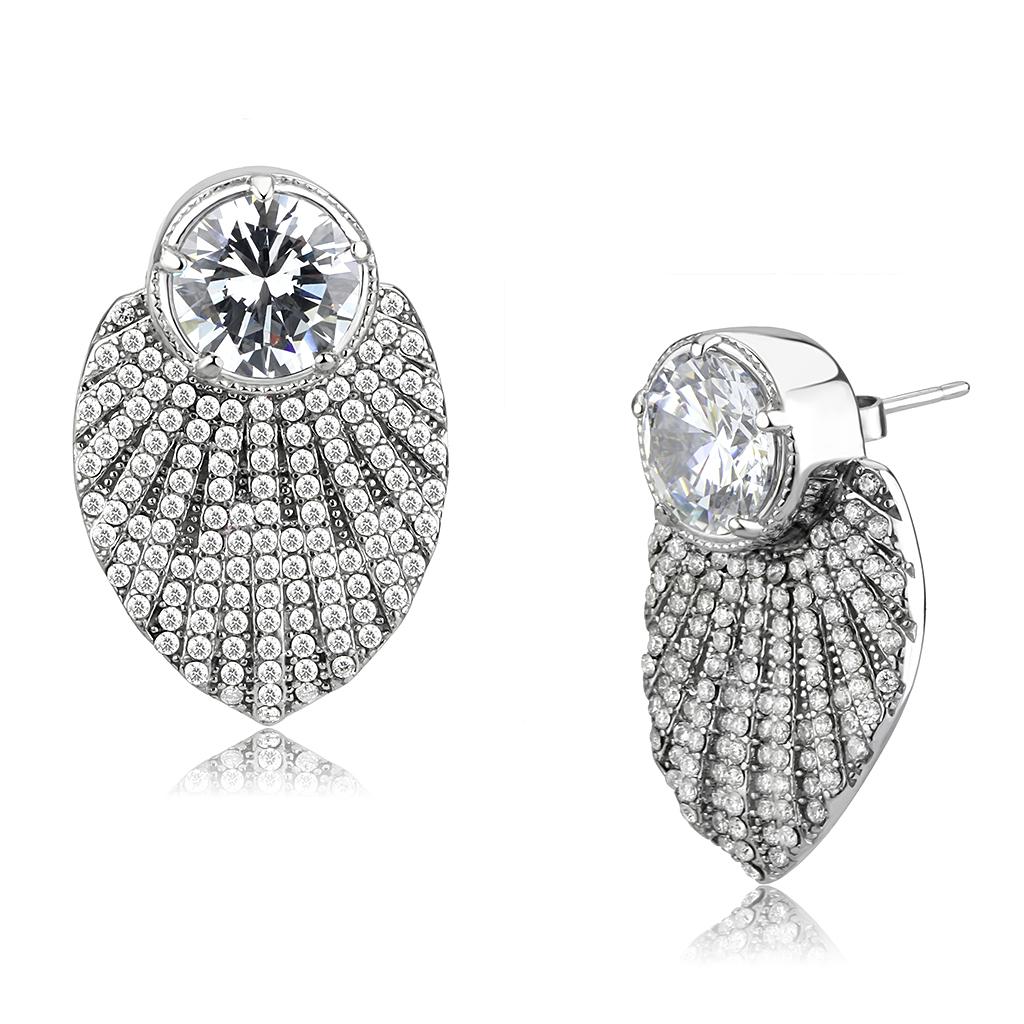 No Plating Stainless Steel Earrings with AAA Grade CZ in Clear