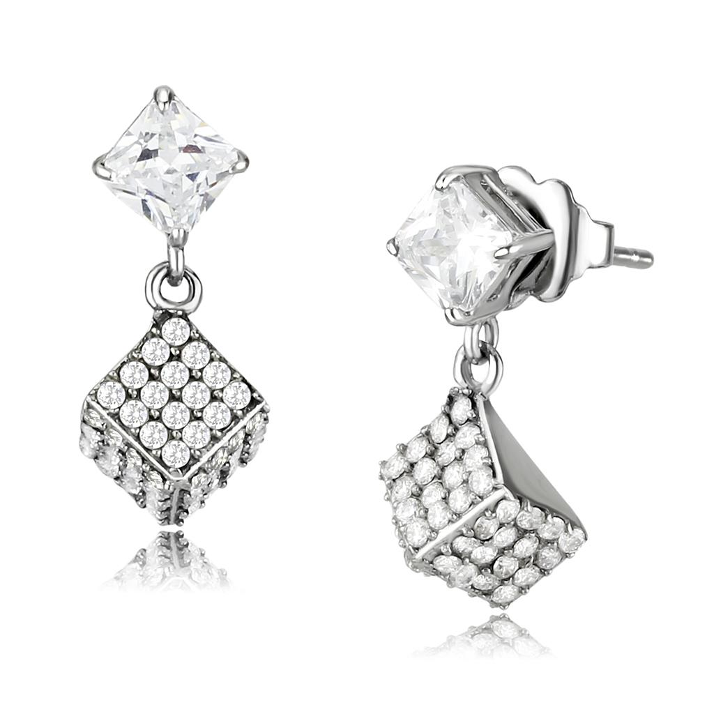 No Plating Stainless Steel Earrings with AAA Grade CZ in Clear