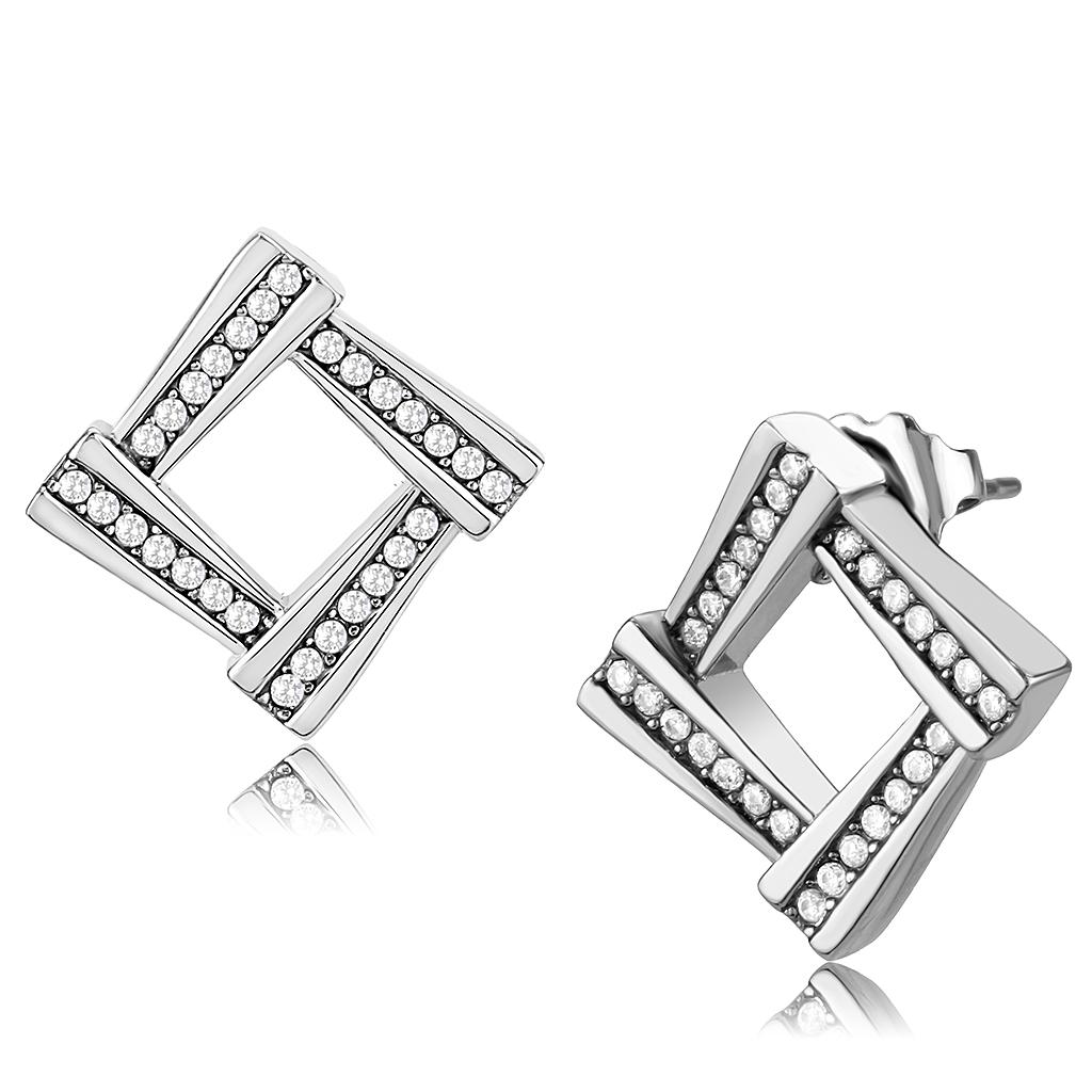 No Plating Stainless Steel Earrings with AAA Grade CZ in Clear
