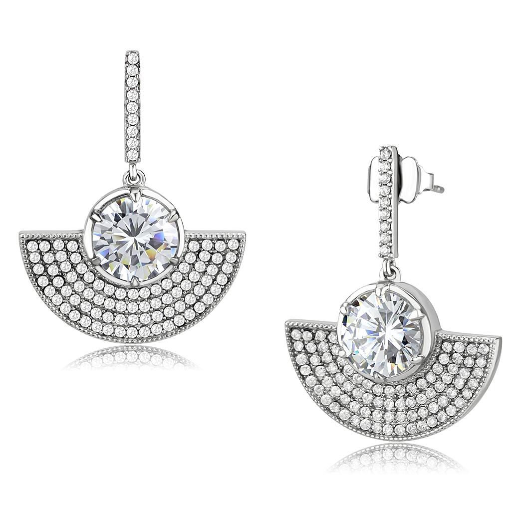 No Plating Stainless Steel Earrings with AAA Grade CZ in Clear
