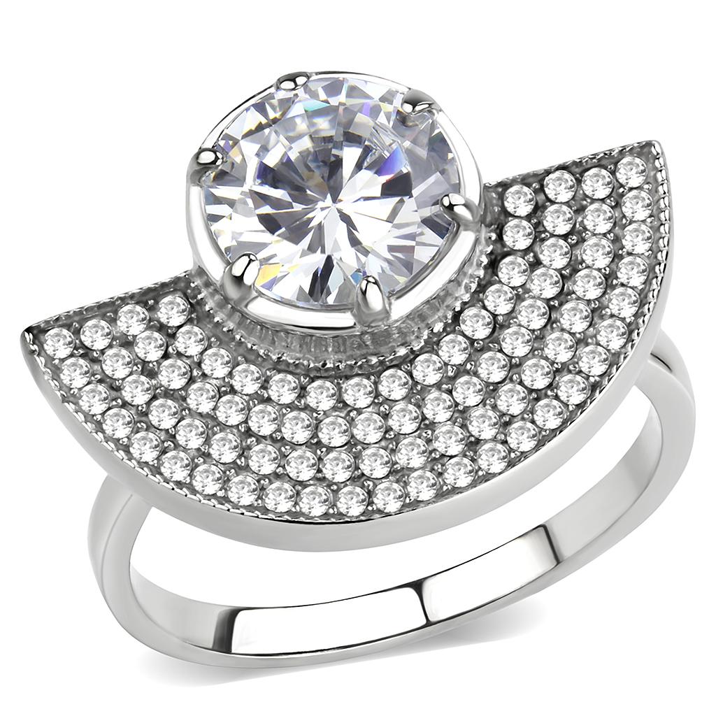 No Plating Stainless Steel Ring with AAA Grade CZ in Clear