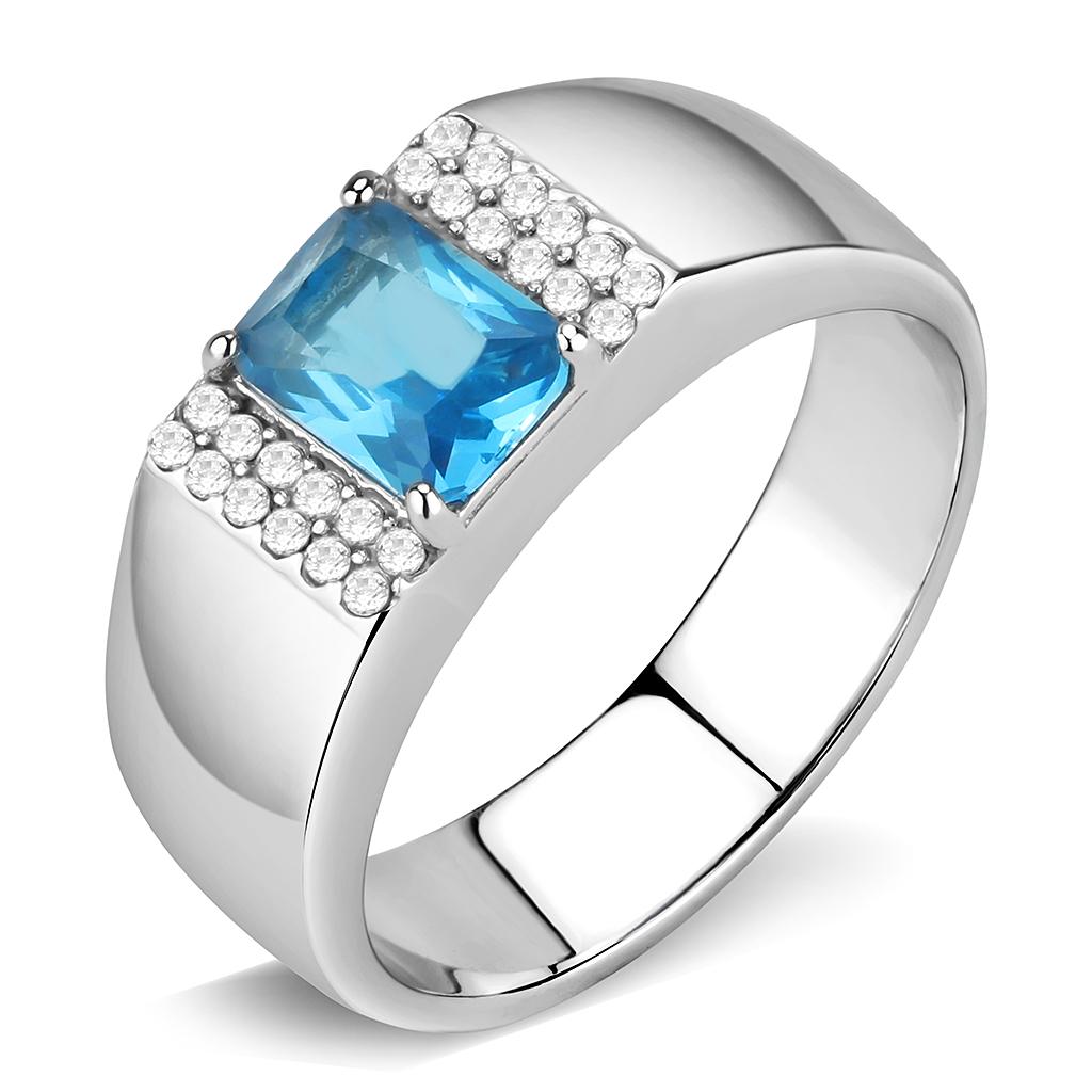 No Plating Stainless Steel Ring with Synthetic Synthetic Glass in Sea Blue