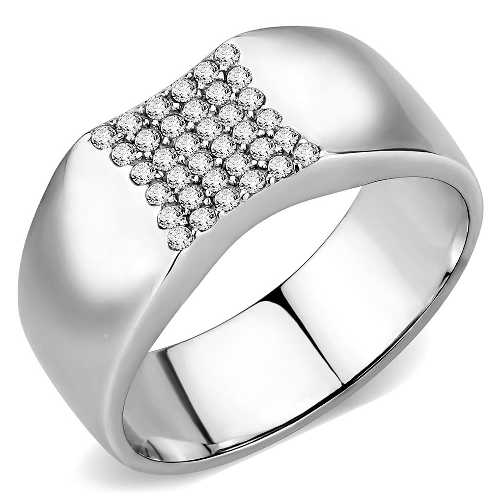 No Plating Stainless Steel Ring with AAA Grade CZ in Clear