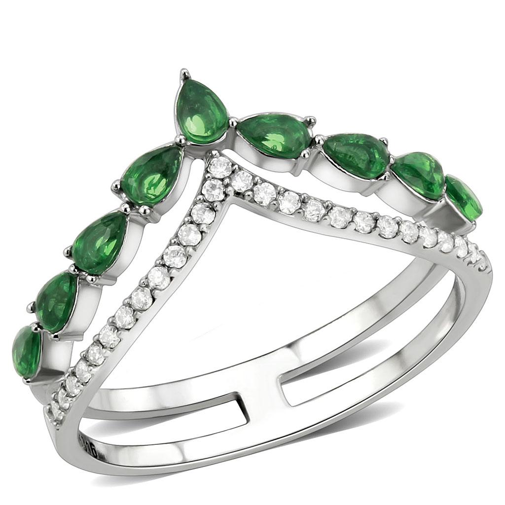 High polished (no plating) Stainless Steel Ring with Synthetic Synthetic Glass in Emerald