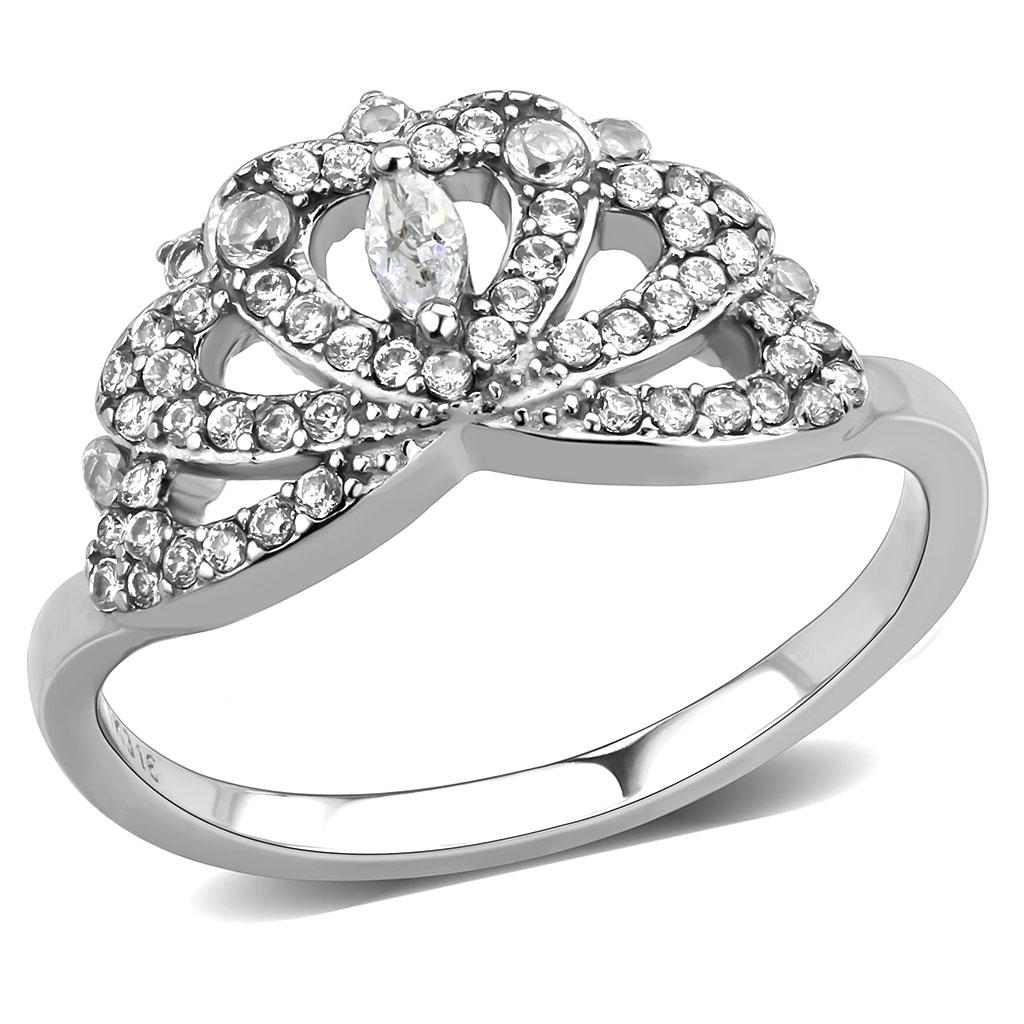High polished (no plating) Stainless Steel Ring with AAA Grade CZ in Clear