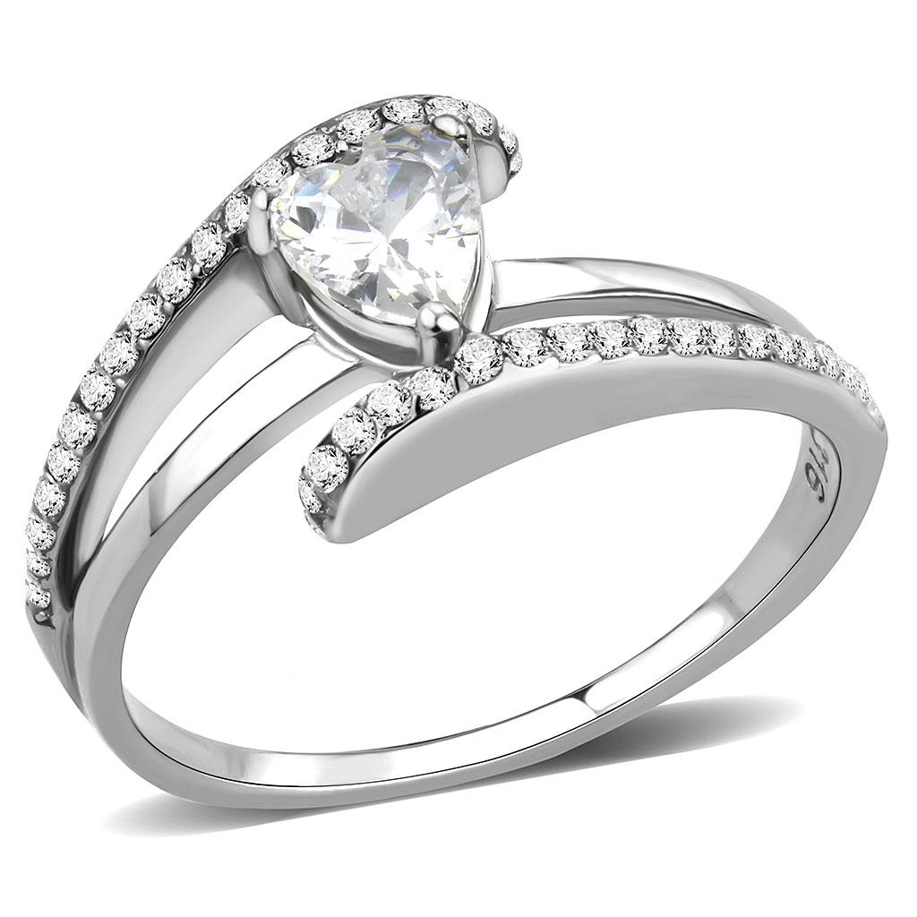 High polished (no plating) Stainless Steel Ring with AAA Grade CZ in Clear