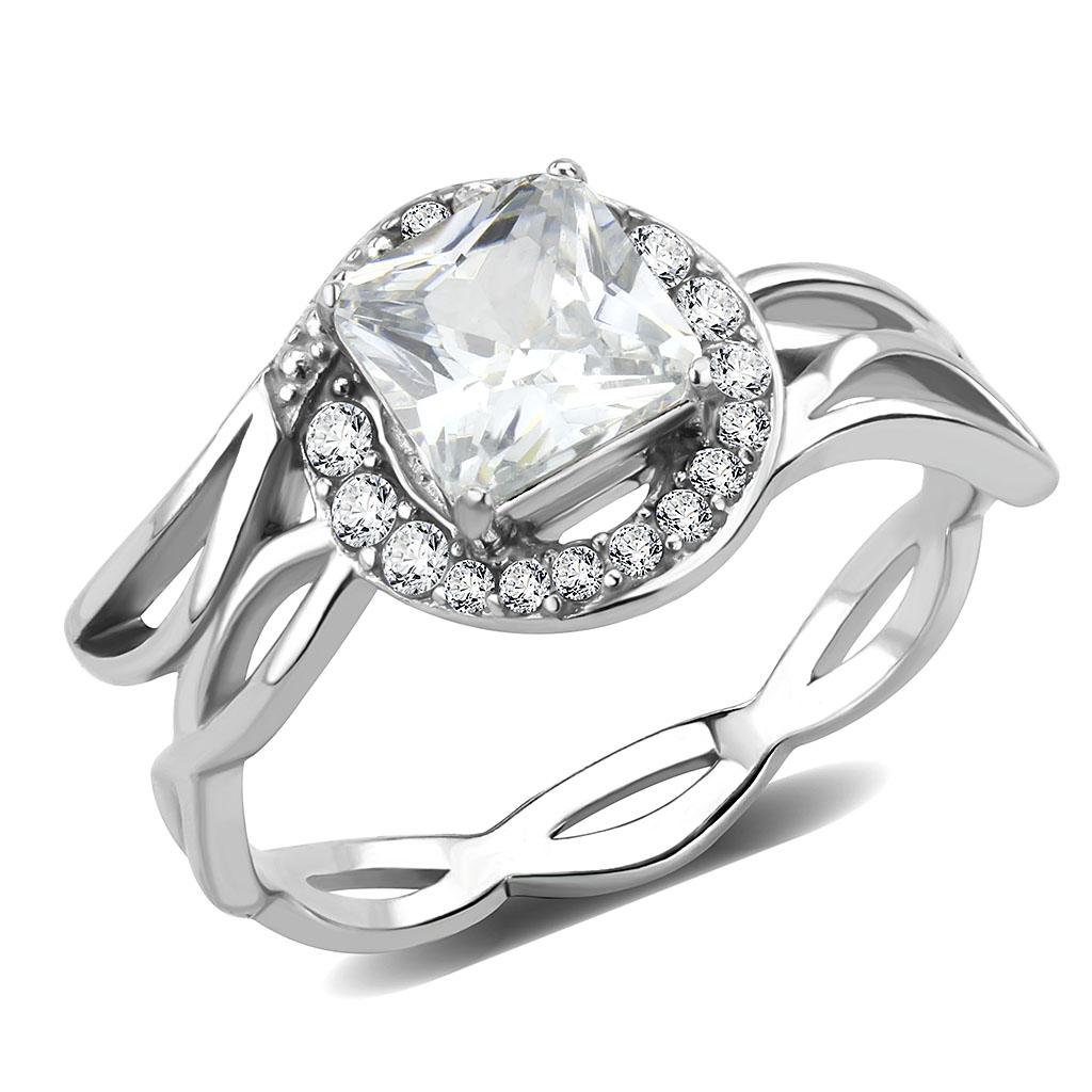 High polished (no plating) Stainless Steel Ring with AAA Grade CZ in Clear