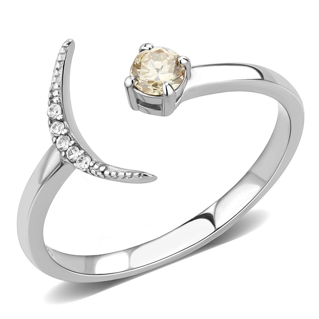 High polished (no plating) Stainless Steel Ring with AAA Grade CZ in Champagne