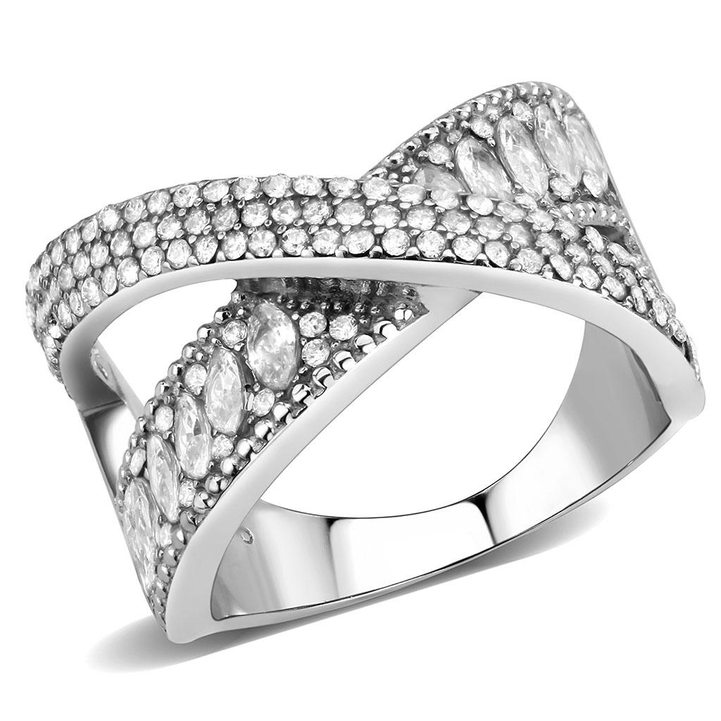 High polished (no plating) Stainless Steel Ring with AAA Grade CZ in Clear