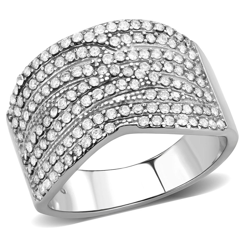 High polished (no plating) Stainless Steel Ring with AAA Grade CZ in Clear